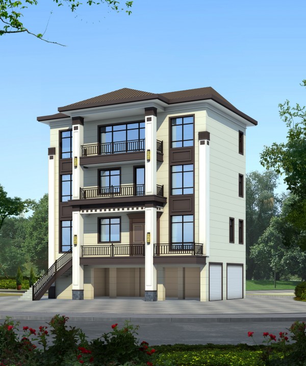 三层新中式带车库别墅